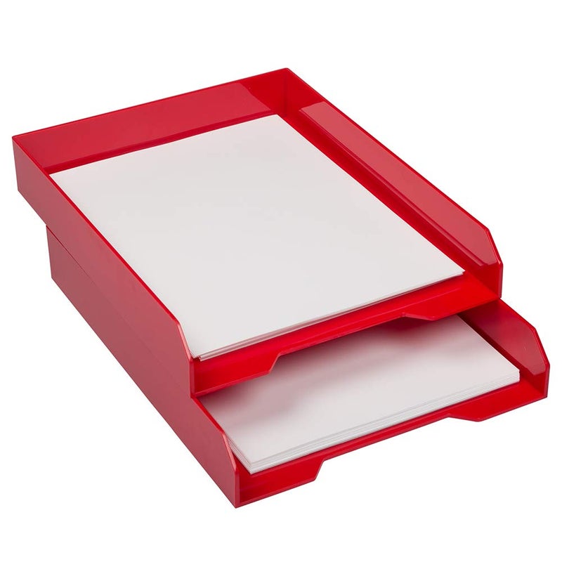 JAM PAPER Stackable Paper Trays - Red - Desktop Document, Letter, & File Organizer Tray - Sold Individually - Image 4